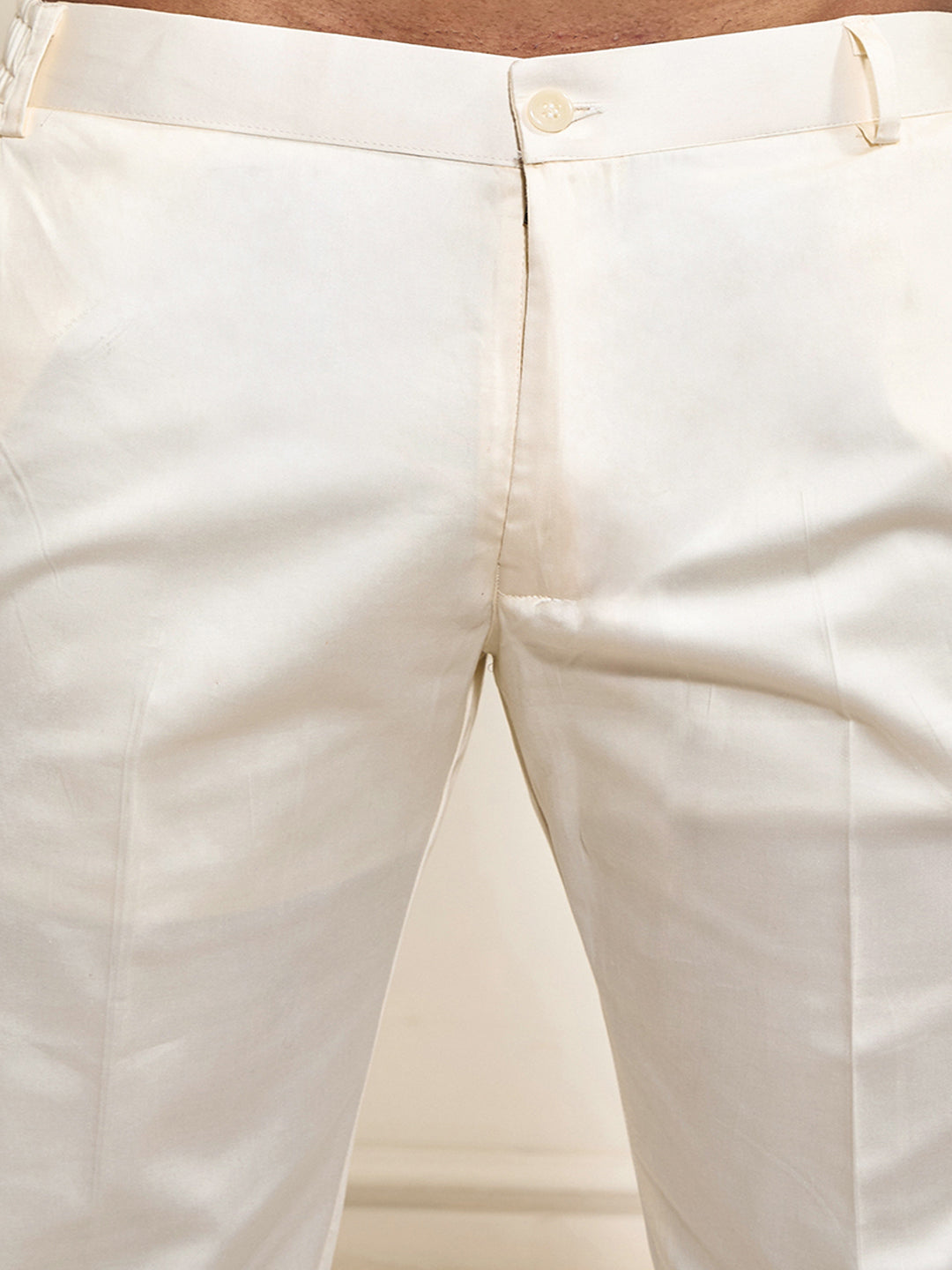 Plus Men's Cream Cotton Blend Kurta And Pyjama Set