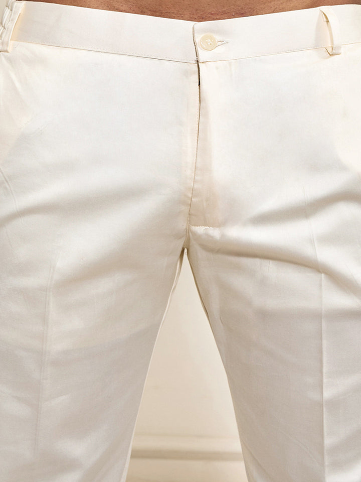 Plus Men's Cream Cotton Blend Kurta And Pyjama Set