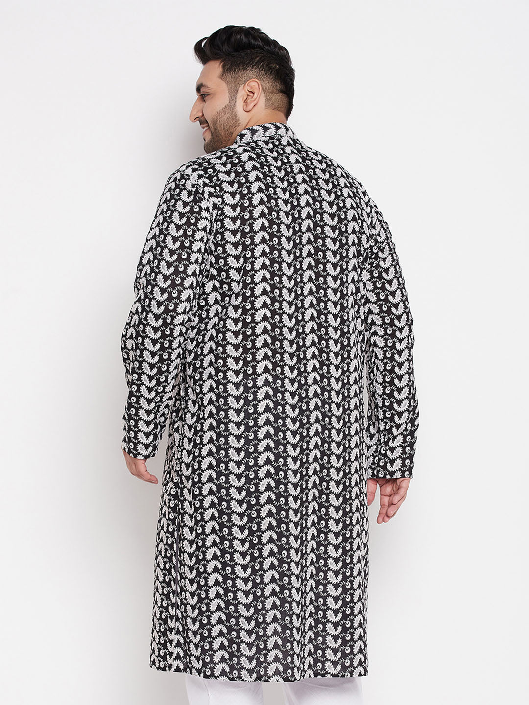 Men's Plus Size Black Chikankari Embroidered Kurta