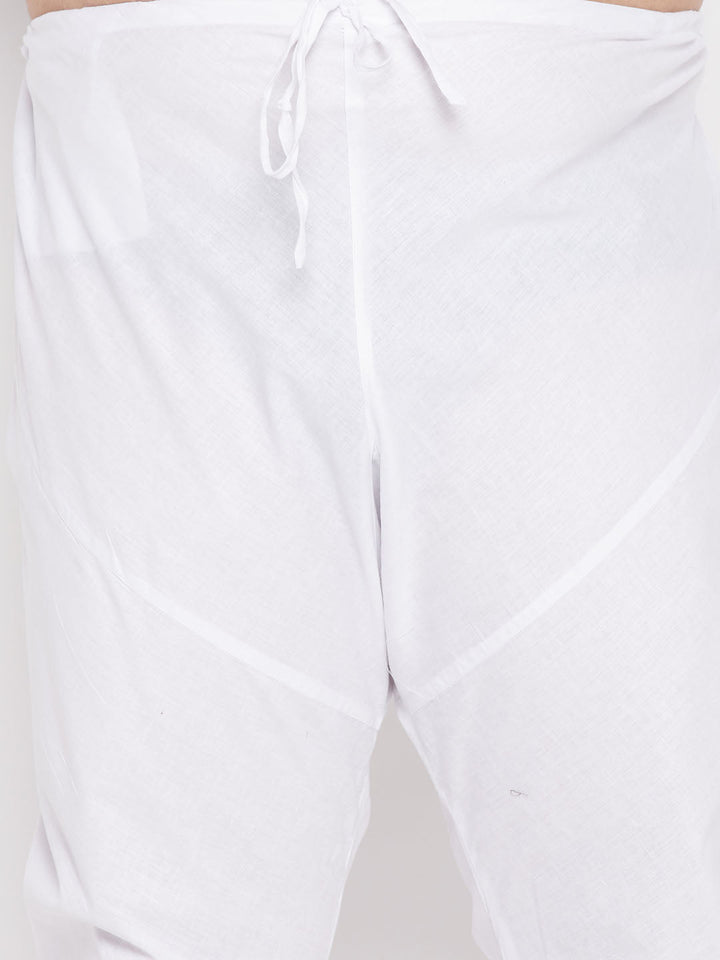 Men's Plus Size Black Chikankari Embroidered Kurta And White Pyjama Set