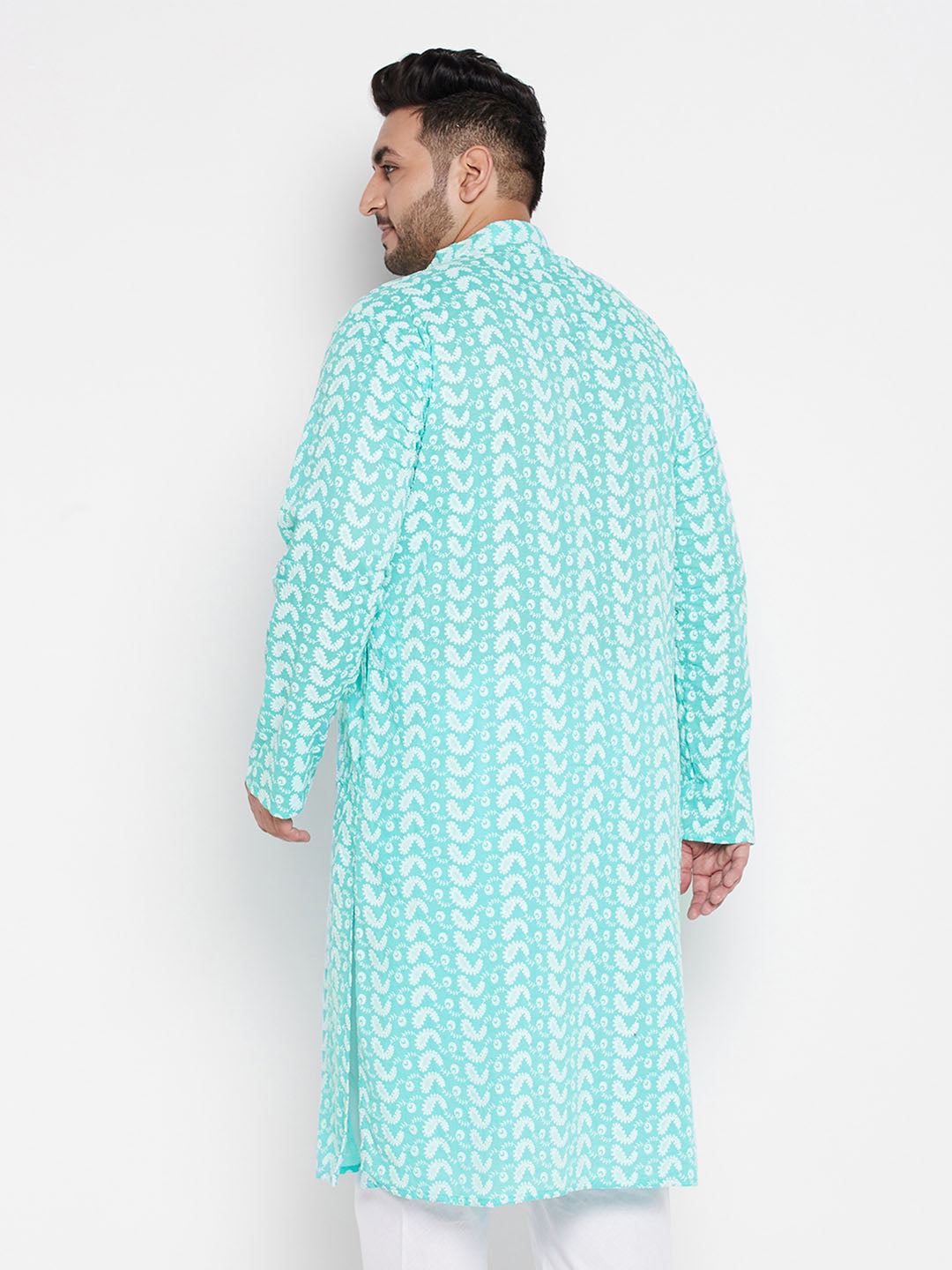 Men's Plus Size Green Chikankari Embroidered Kurta
