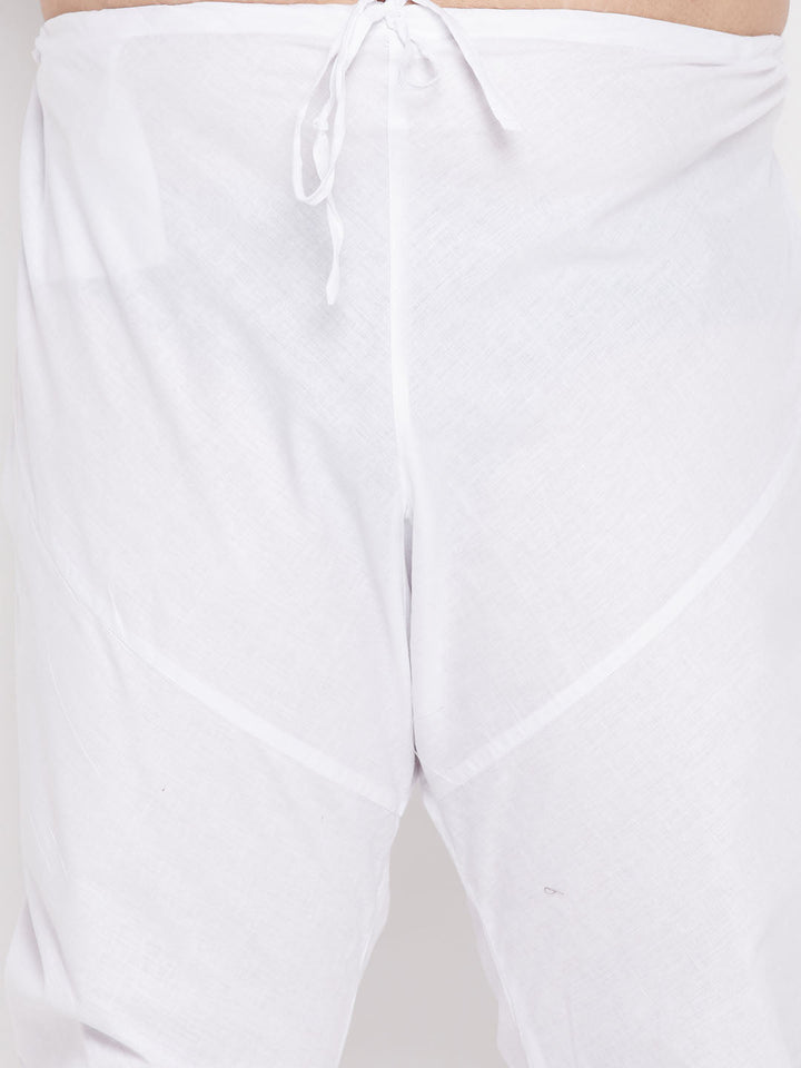 Men's Plus Size Green Chikankari Embroidered Kurta And White Pyjama Set