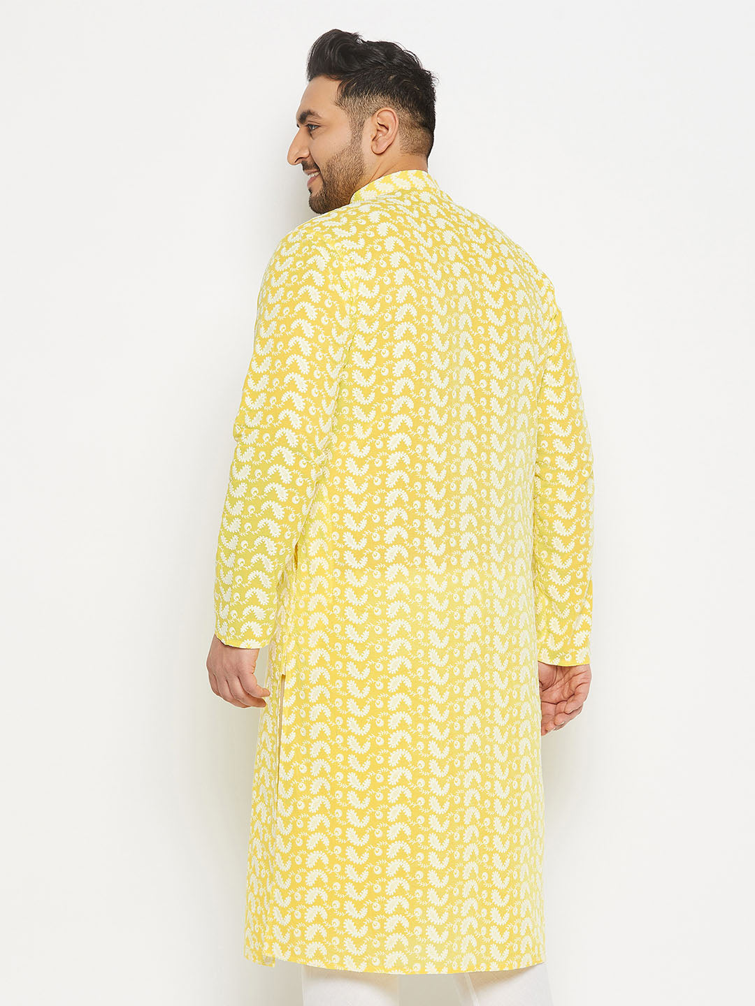 Men's Plus Size Mustard Chikankari Embroidered Kurta