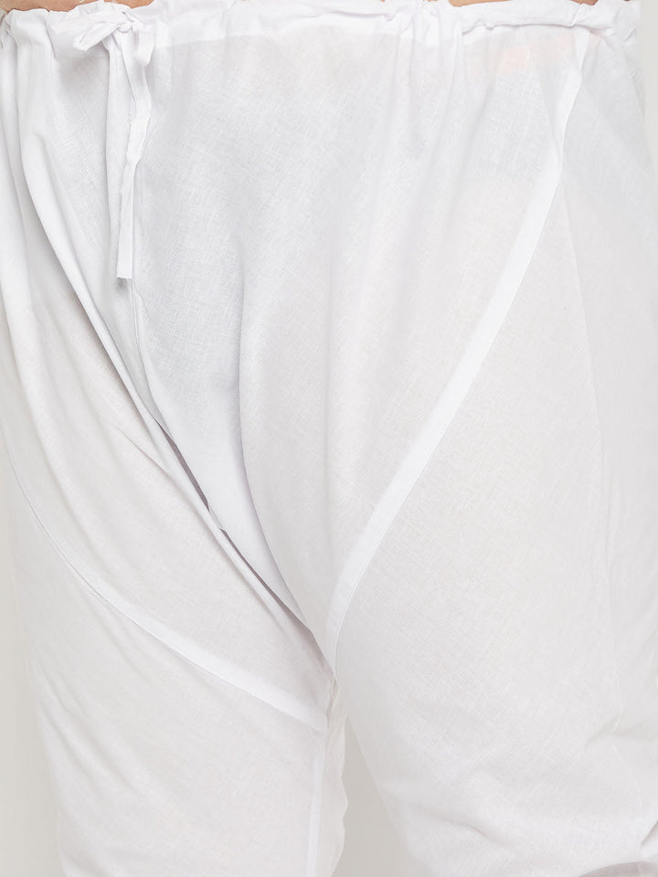 Men's Plus Size Mustard Chikankari Embroidered Kurta And White Pyjama Set