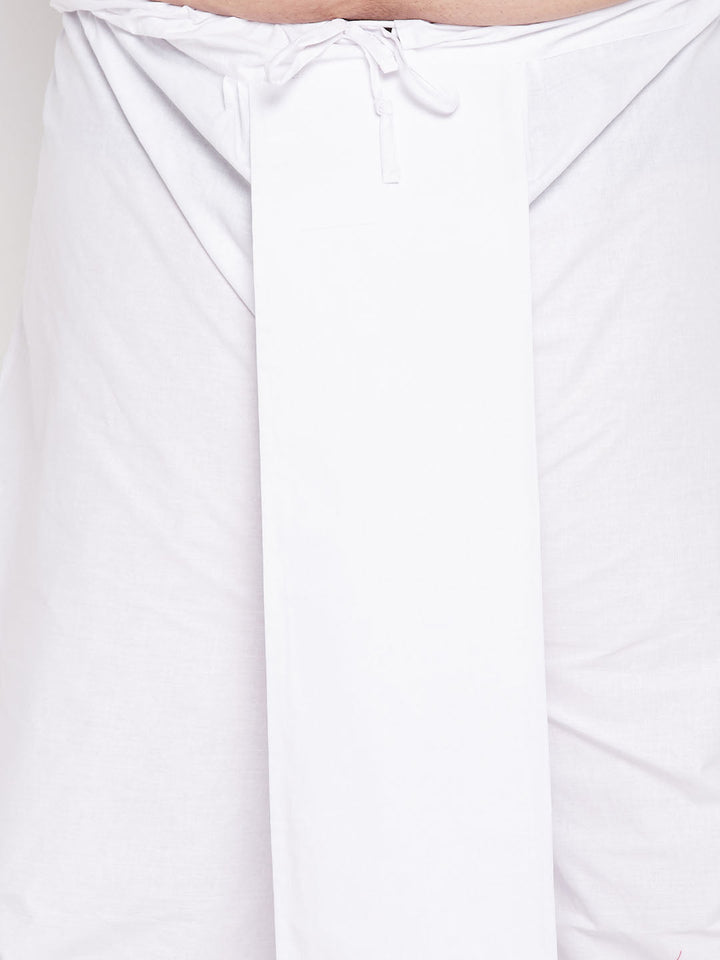 Men's Plus Size Orange Chikankari Embroidered Kurta And White Dhoti Set