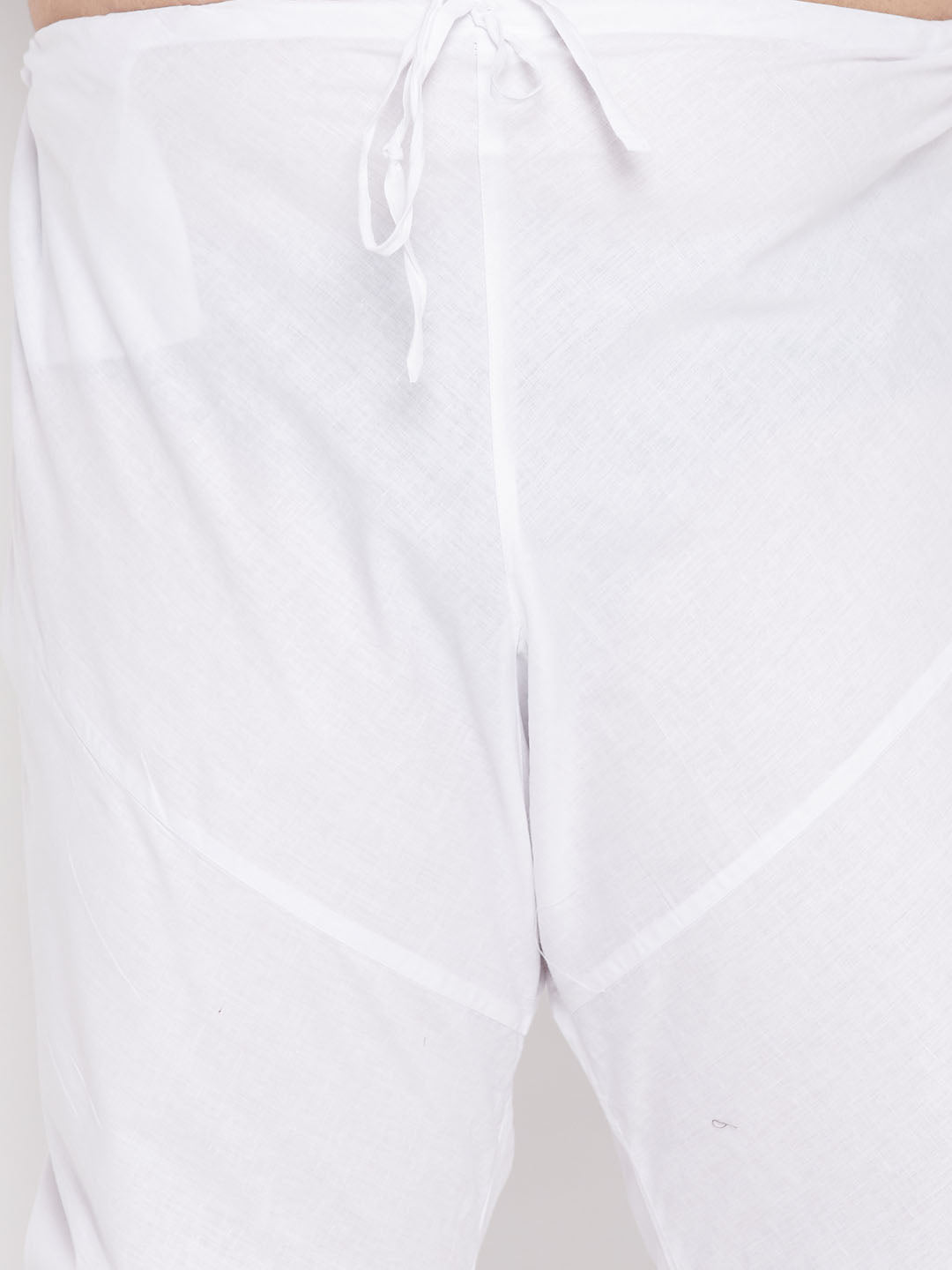 Men's Plus Size Orange Chikankari Embroidered Kurta And White Pyjama Set