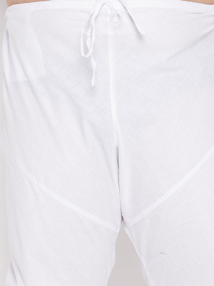 Men's Plus Size Orange Chikankari Embroidered Kurta And White Pyjama Set