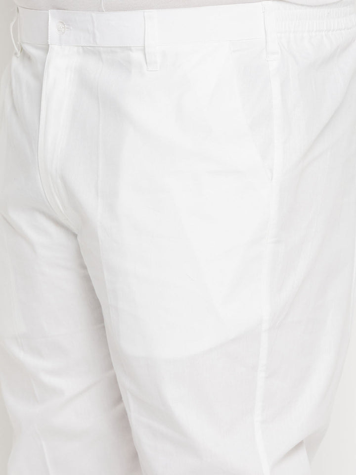 Men's Plus Size Pink Chikankari Embroidered Kurta And White Cotton Pant Style Pyjama Set