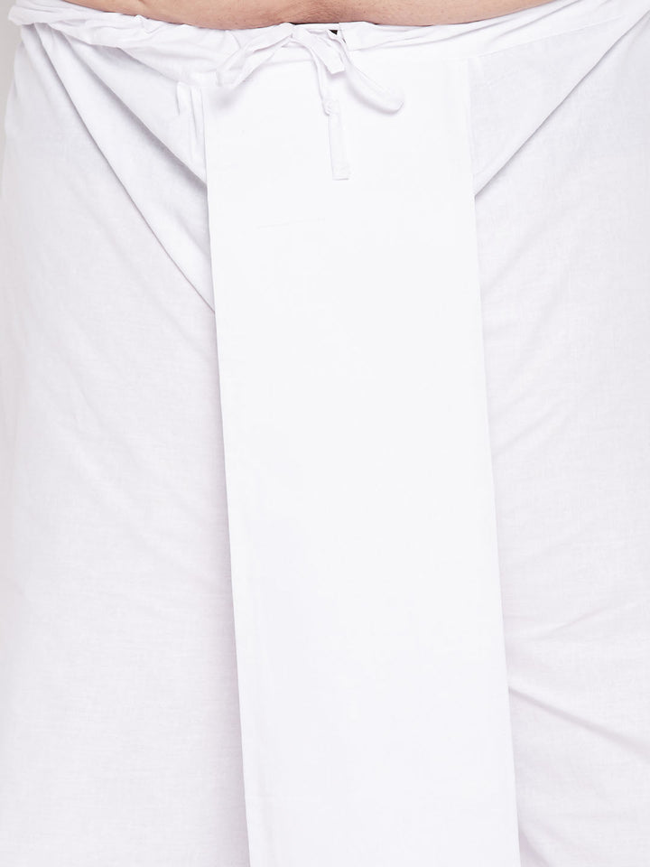 Men's Plus Size White Chikankari Embroidered Kurta And Dhoti Set