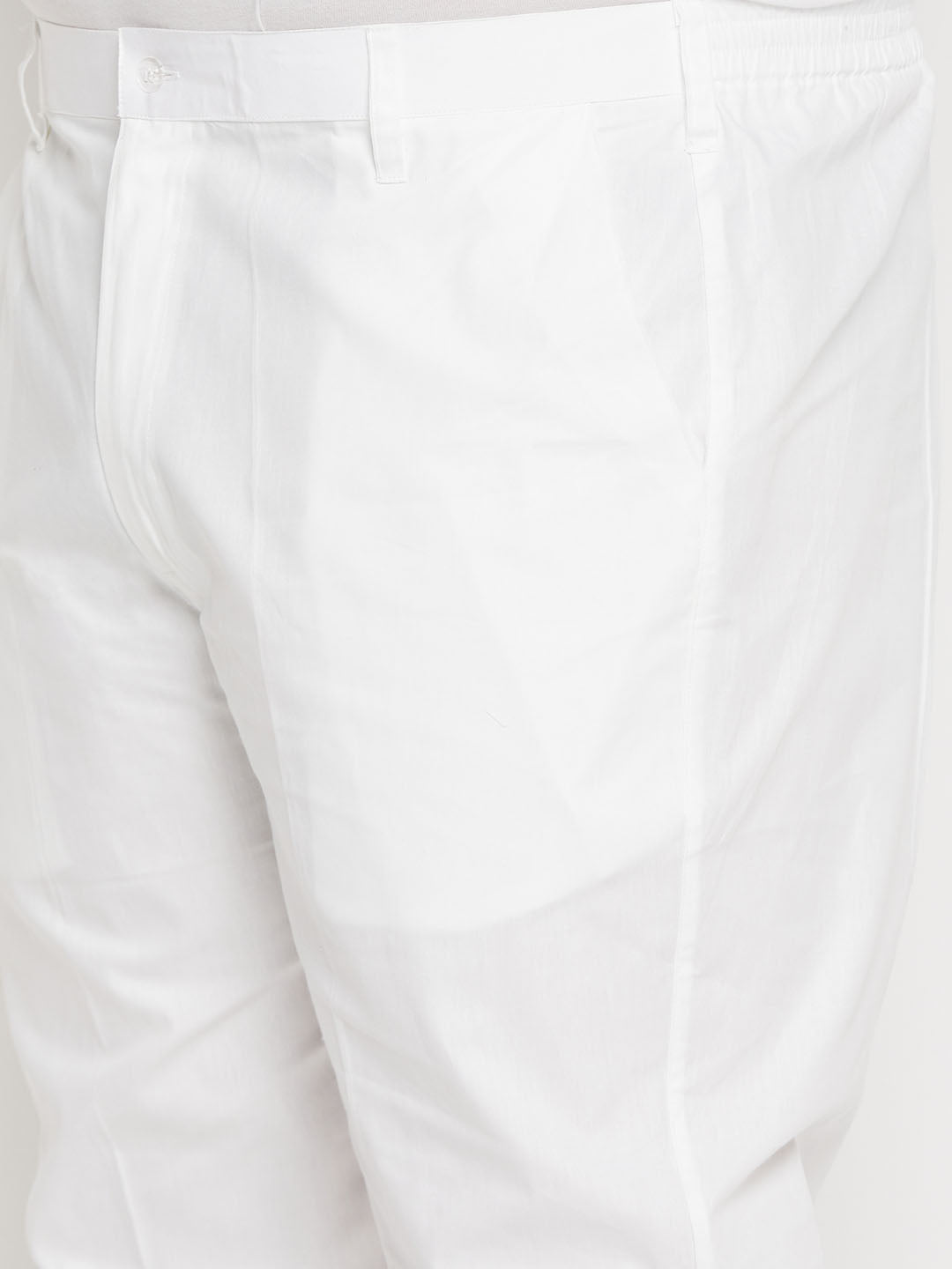 Men's Plus Size White Chikankari Embroidered Kurta And White Cotton Pant Style Pyjama Set