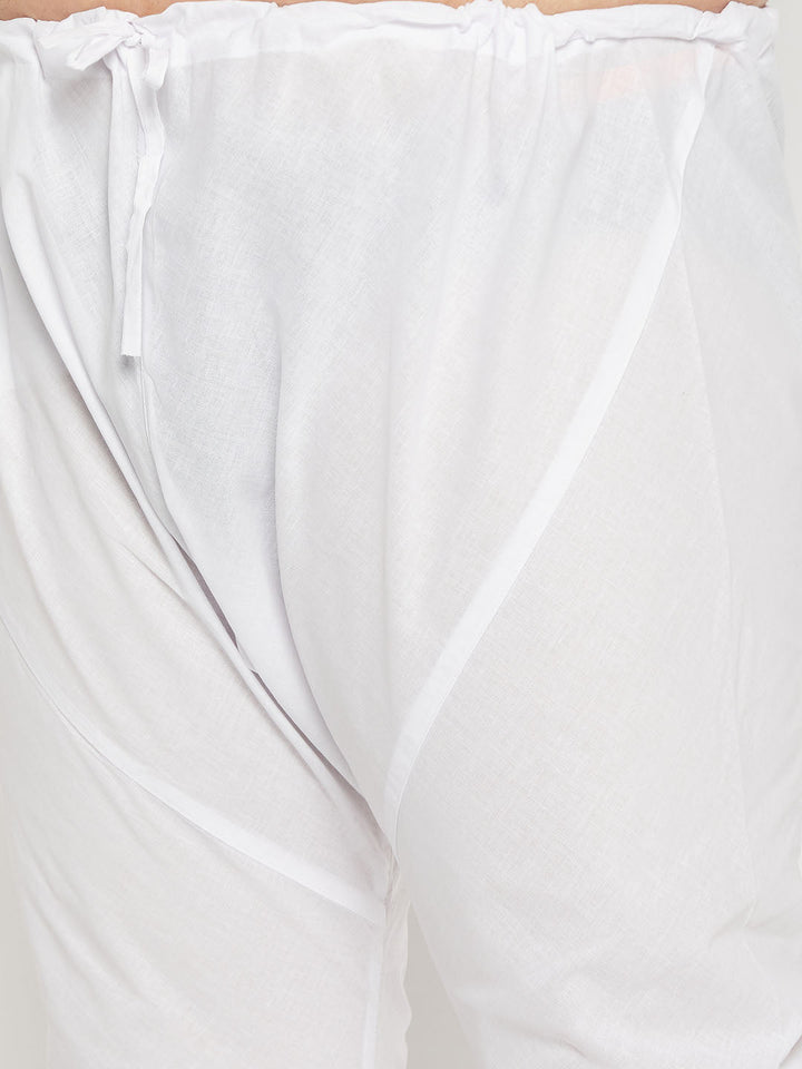 Men's Plus Size Yellow Chikankari Embroidered Kurta And White Pyjama Set