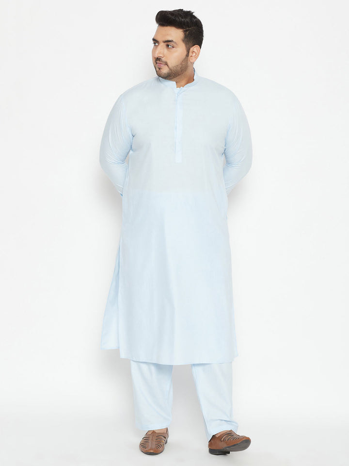 Men's Plus Size Aqua Blue Cotton Blend Pathani Set