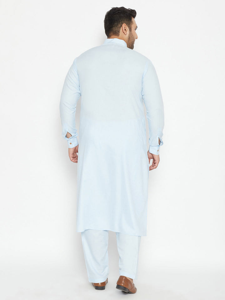 Men's Plus Size Aqua Blue Cotton Blend Pathani Set