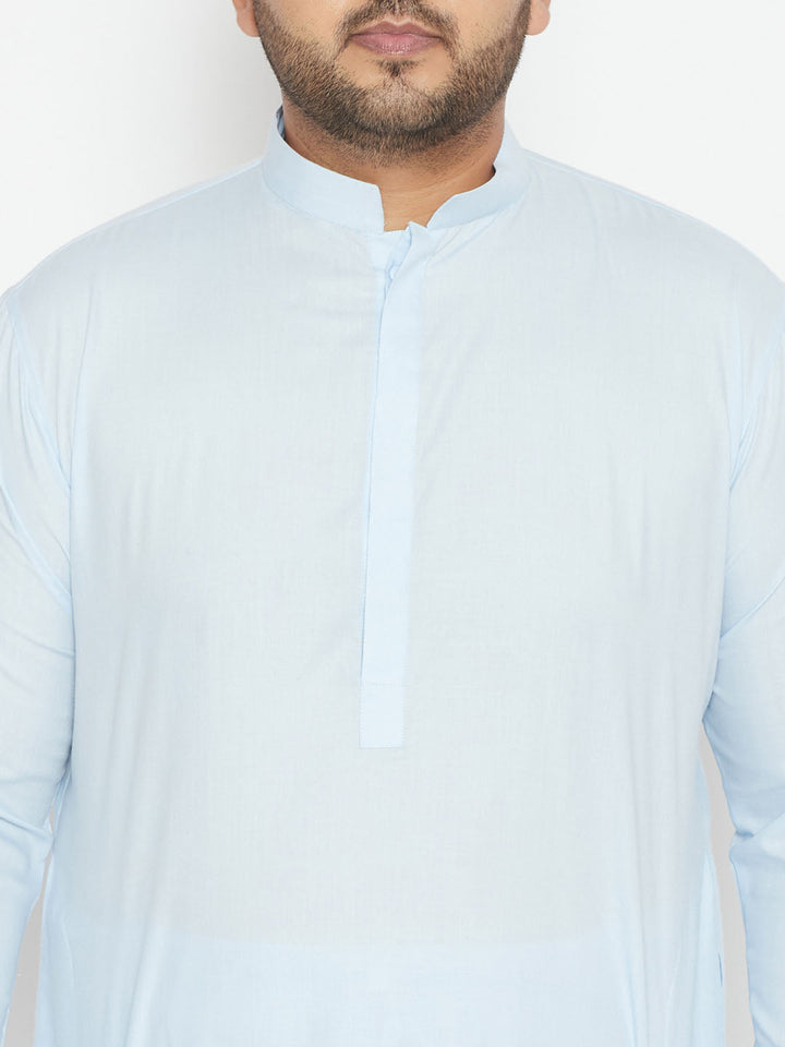 Men's Plus Size Aqua Blue Cotton Blend Pathani Set