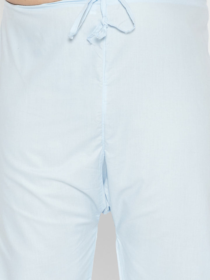 Men's Plus Size Aqua Blue Cotton Blend Pathani Set