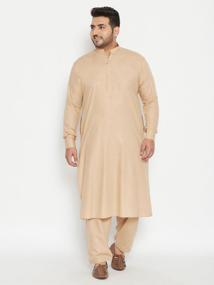 Men's Plus Size Light Brown Cotton Blend Pathani Set