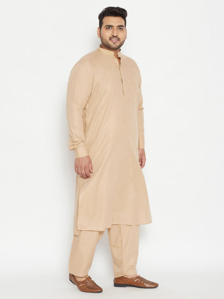 Men's Plus Size Light Brown Cotton Blend Pathani Set