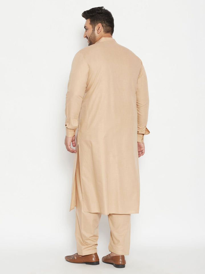 Men's Plus Size Light Brown Cotton Blend Pathani Set
