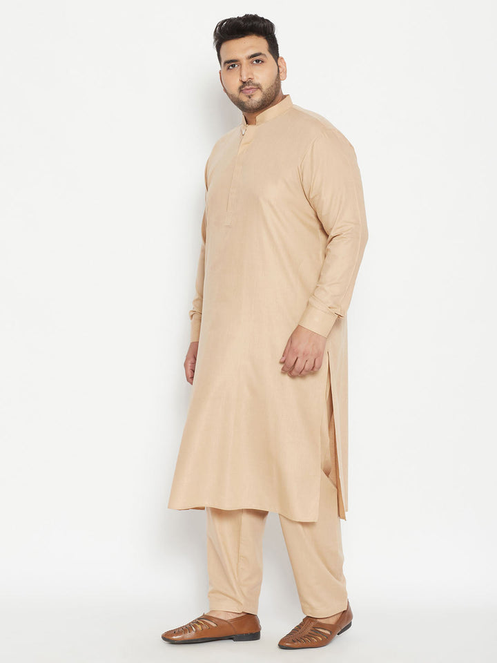 Men's Plus Size Light Brown Cotton Blend Pathani Set
