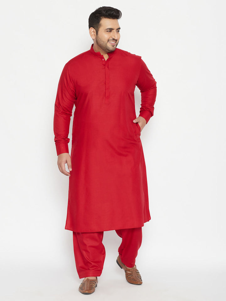 Men's Plus Size Maroon Cotton Blend Pathani Set