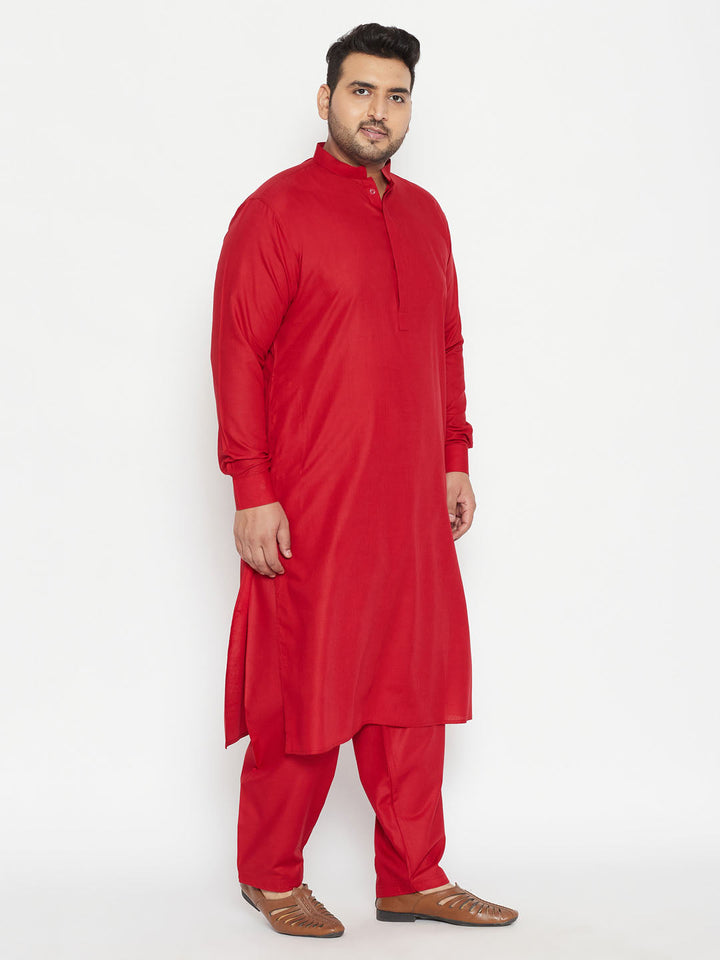 Men's Plus Size Maroon Cotton Blend Pathani Set