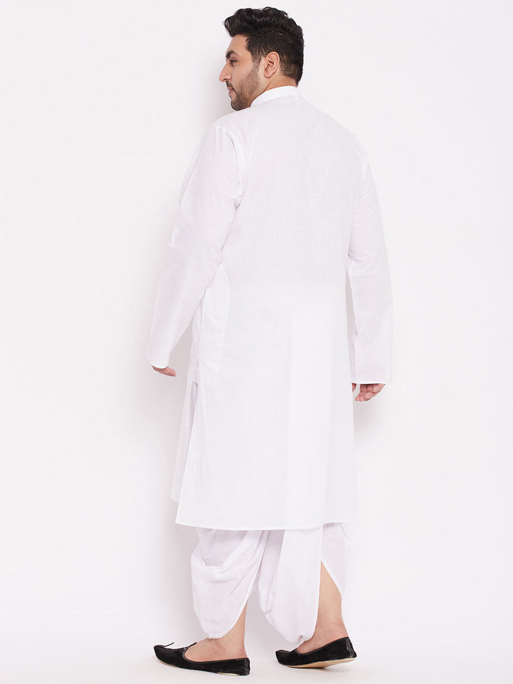 Men's Plus Size White Cotton Kurta And Dhoti Set