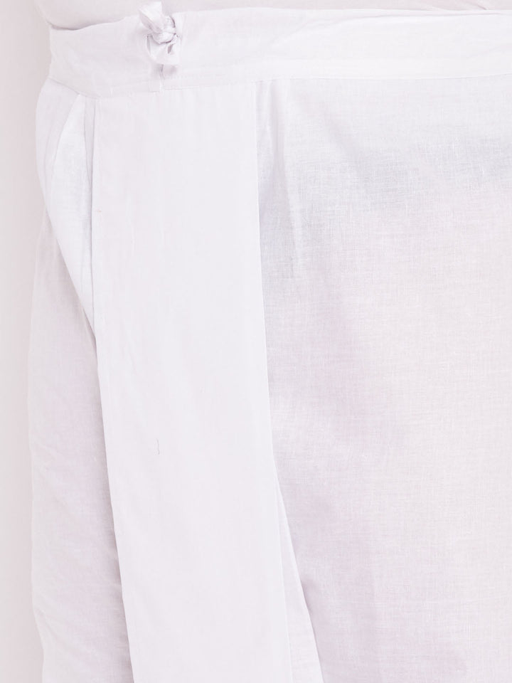 Men's Plus Size White Cotton Kurta And Dhoti Set