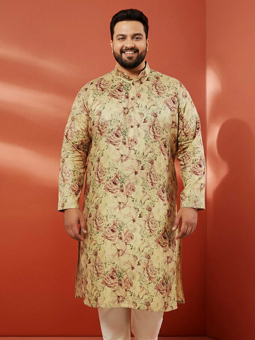 Men's Plus Beige Silk Kurta