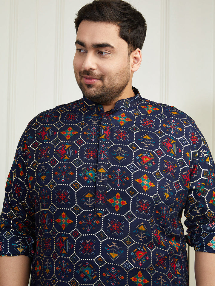 Plus Men's Blue Cotton Blend Kurta