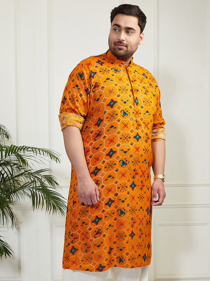 Men's Plus Yellow Cotton Blend Kurta