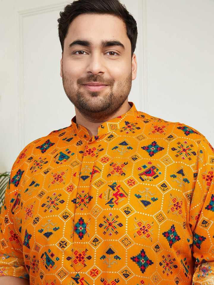 Men's Plus Yellow Cotton Blend Kurta