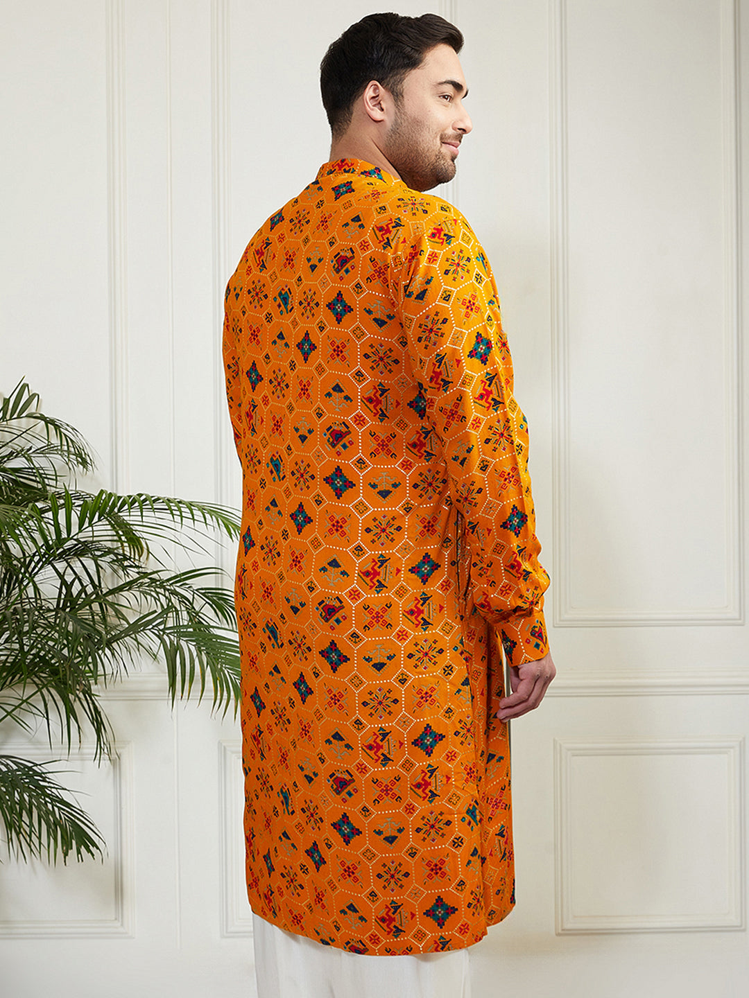 Men's Plus Yellow Cotton Blend Kurta