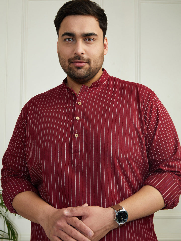 Plus Men's Maroon Cotton Short Kurta