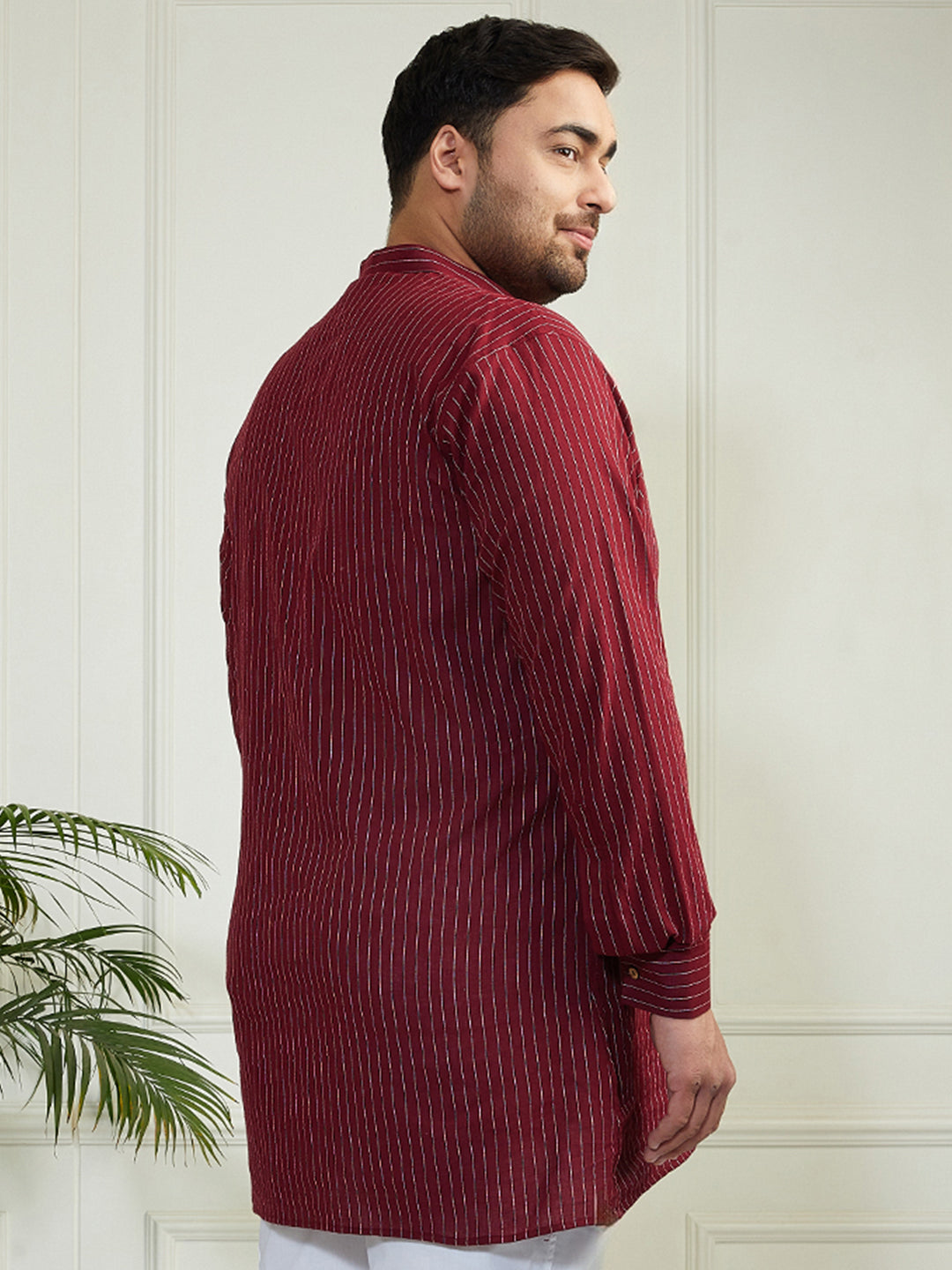 Plus Men's Maroon Cotton Short Kurta