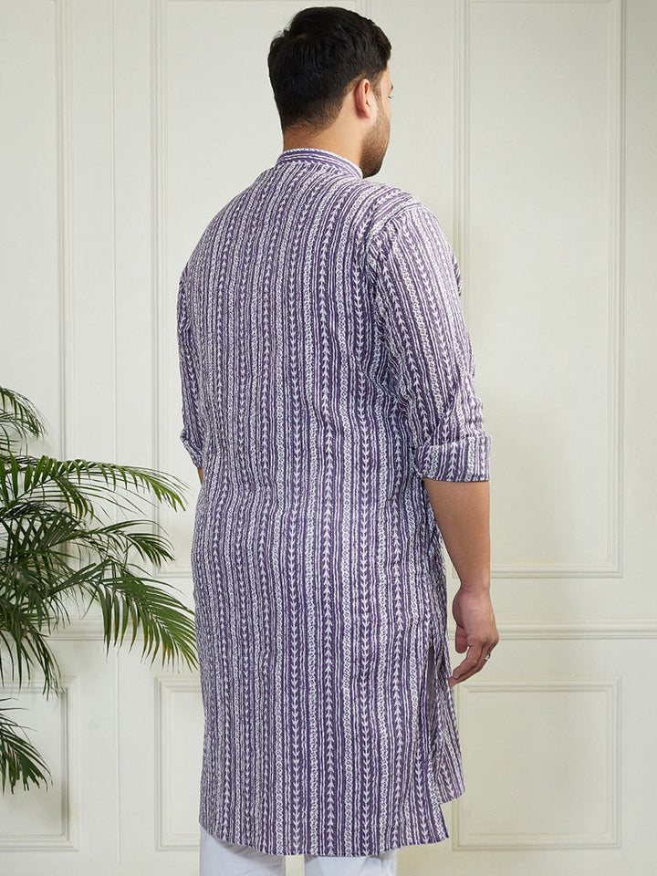 Plus Men's Purple Cotton Kurta