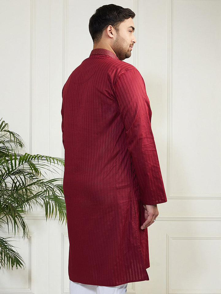 Plus Men's Maroon Cotton Blend Kurta