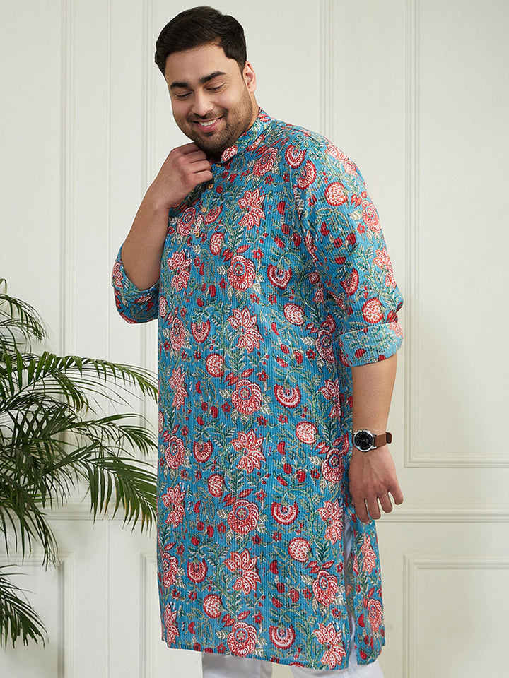 Plus Men's Aqua Cotton Kurta