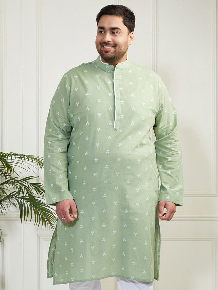 Plus Men's Green Cotton Kurta
