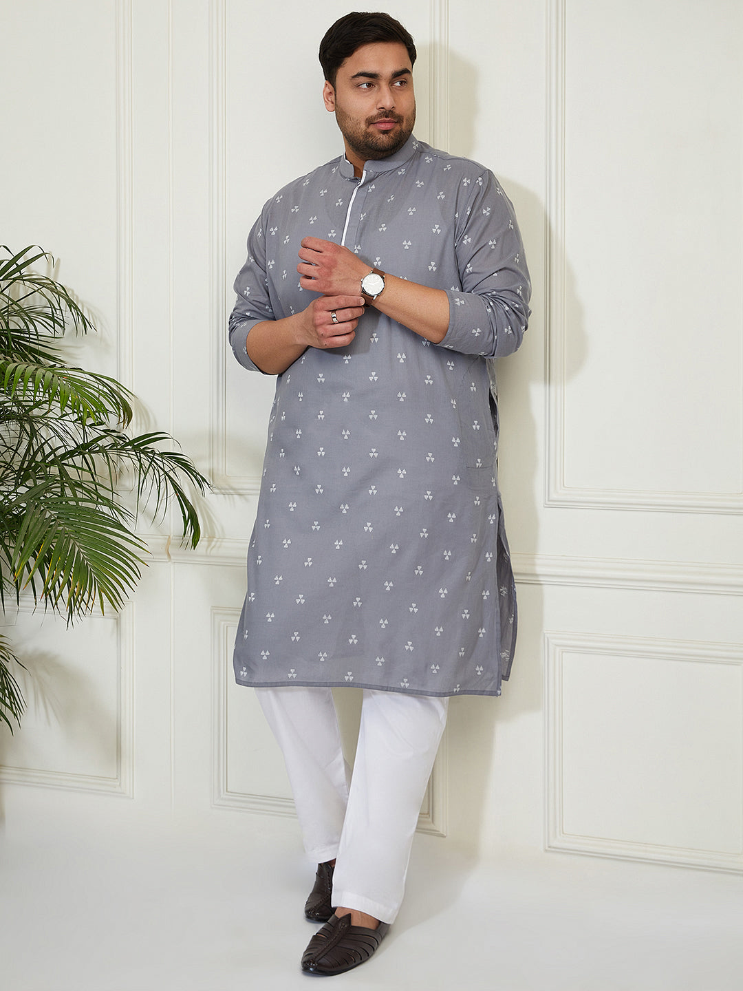 Plus Men's Grey Cotton Kurta
