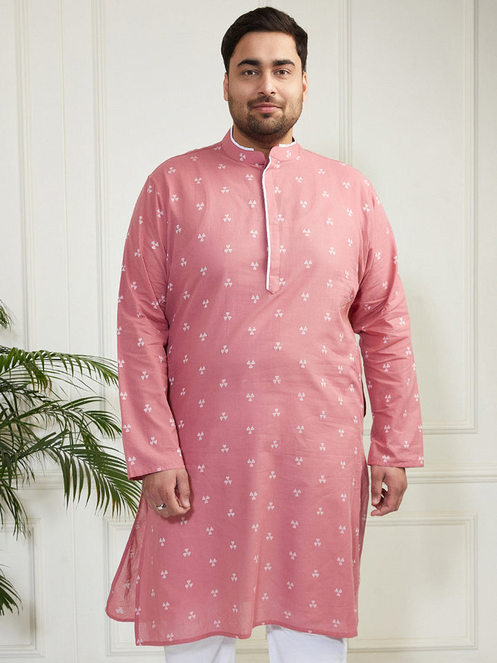 Plus Men's Pink Cotton Kurta