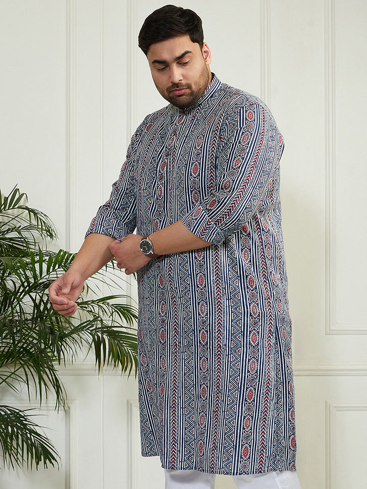 Plus Men's Indigo Blue Cotton Kurta