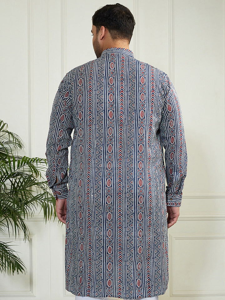 Plus Men's Indigo Blue Cotton Kurta