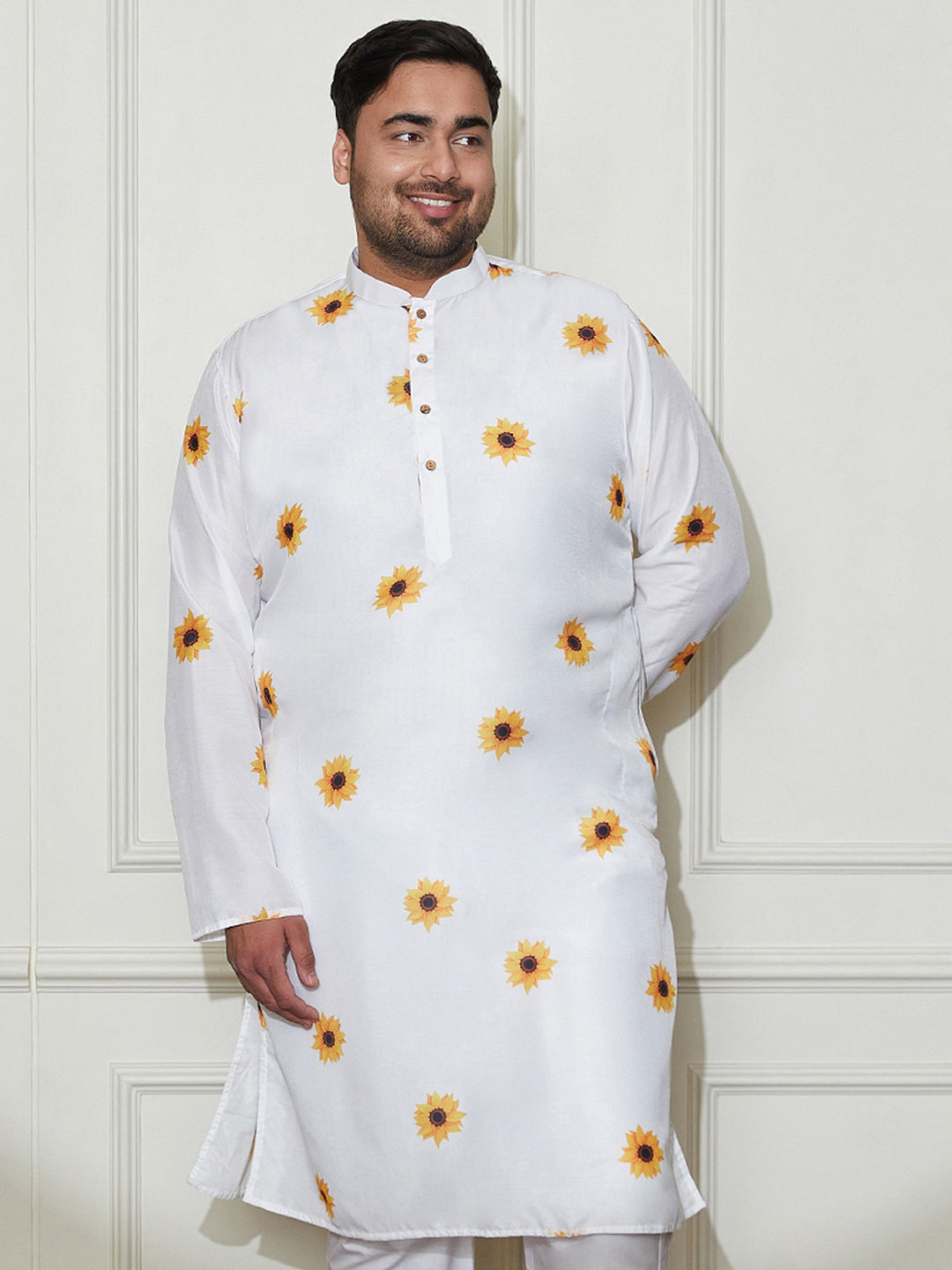 Plus Men's Cream Cotton Blend Kurta
