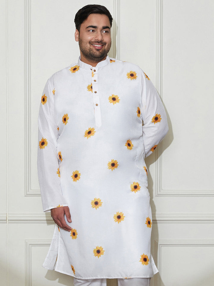 Plus Men's Cream Cotton Blend Kurta