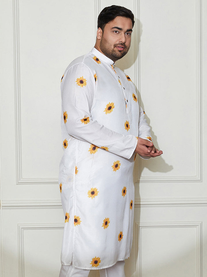 Plus Men's Cream Cotton Blend Kurta