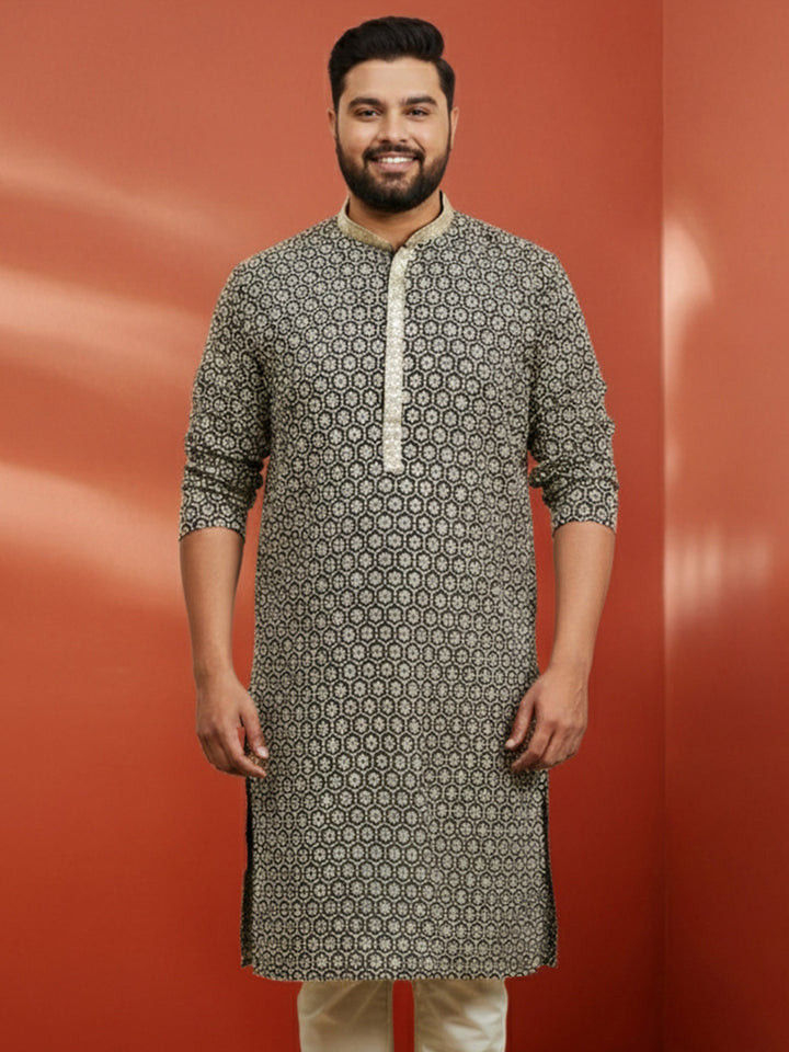 Men's Plus Black Sequin Kurta