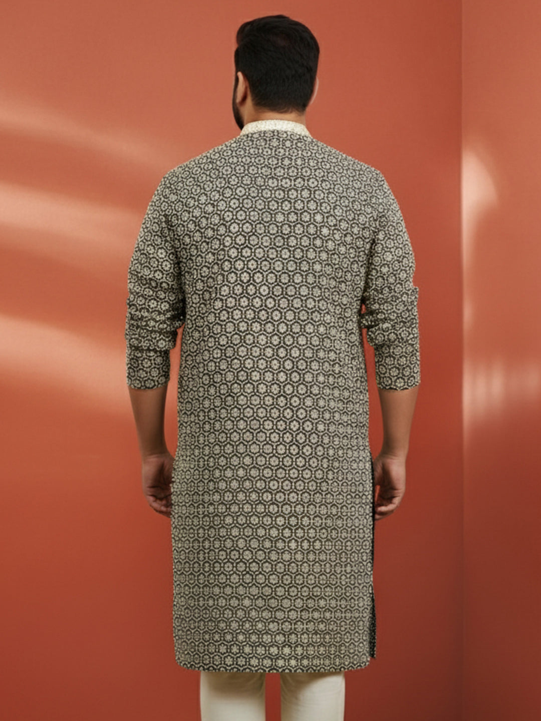 Men's Plus Black Sequin Kurta