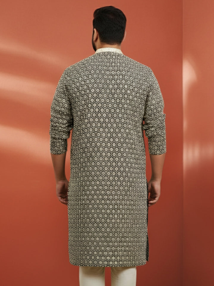 Men's Plus Black Sequin Kurta