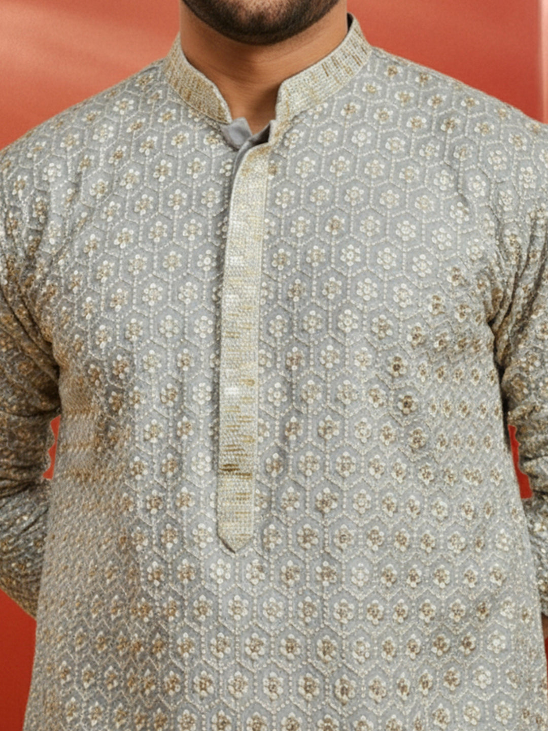 Men's Plus Grey Sequin Kurta