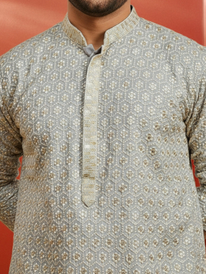 Men's Plus Grey Sequin Kurta